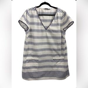 Vineyard Vines Blue White Striped Pom Pom Trim Tunic Dress XL